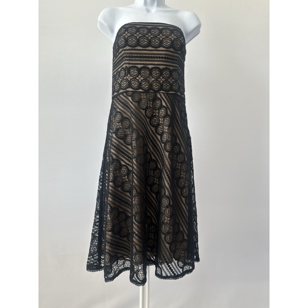 LOFT Black Lace Illusion Fit and Dress Strapless Dress Sz: 2  (B62)Cocktail, LBD